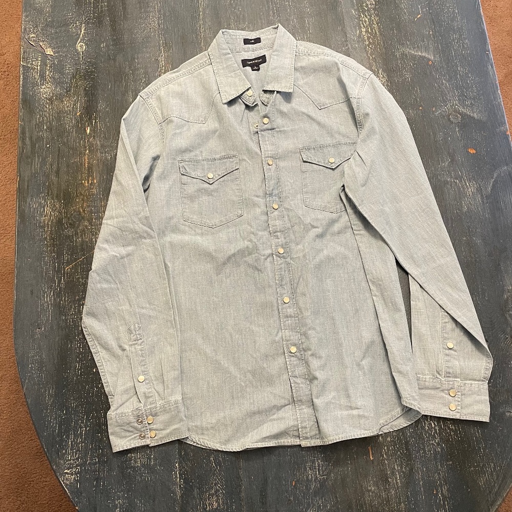 J. Crew Men's Denim Western Button Down, Size Large